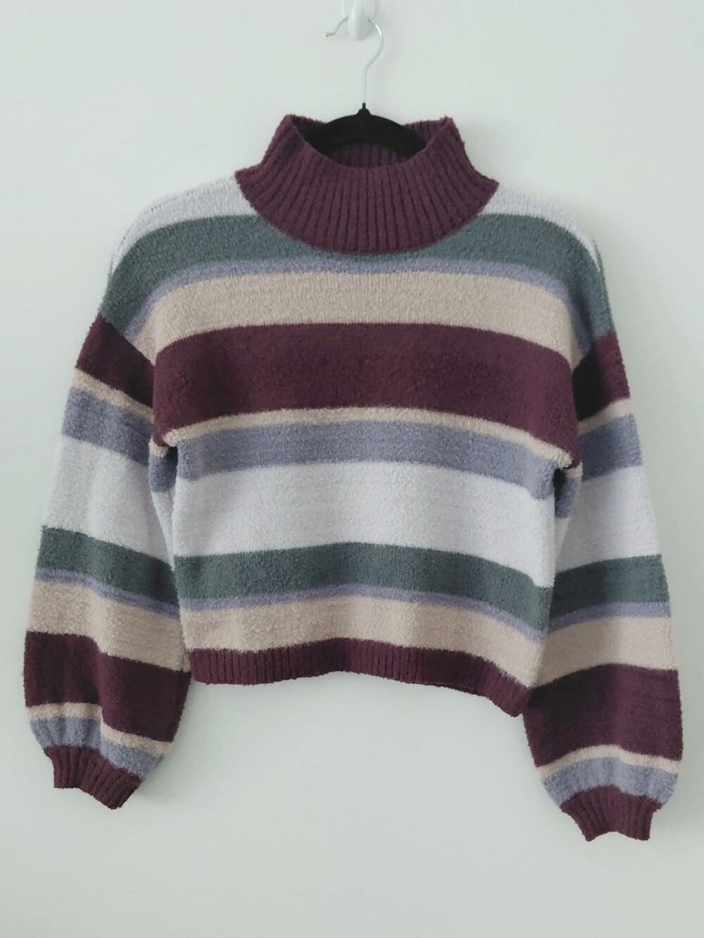 wild fable Cropped Striped Turtleneck Sweater in Plum, Cream, Gray, Green, Blue